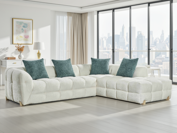 Genoa Modern L-Shape Corner Sofa Beige Right Hand Plush Cushioned Comfort