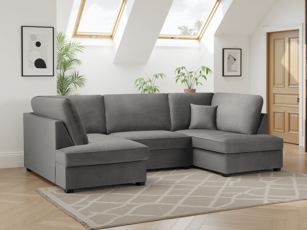 Carnaby Plush Grey U-Shape Corner Sofa: Spacious, Comfortable, Stylish Living Room Seating