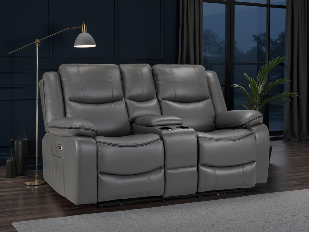 Harald Electric Recliner Sofa: Plush Grey 2-Seater, High-Back Comfort