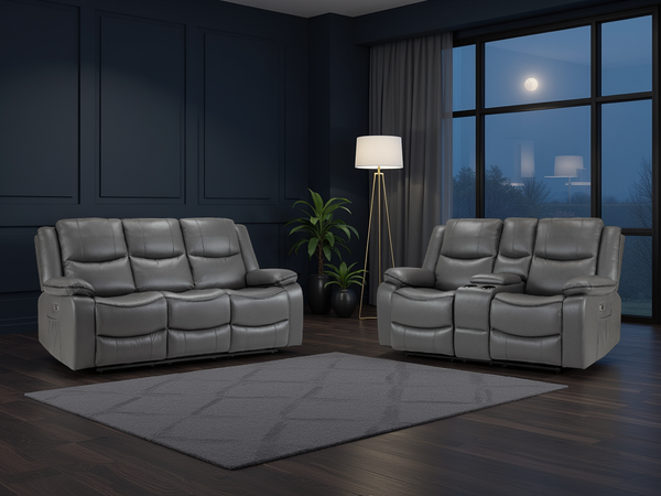 Harald Grey Electric Recliner Sofa Set: Luxurious 3+2 Seater for Ultimate Comfort