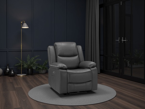 Harald Electric Recliner Black Faux Leather Armchair with USB-C Charging