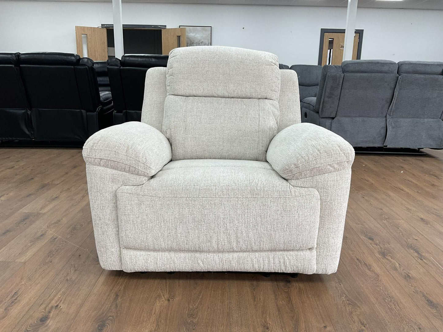 Owen Electric Recliner Armchair, Cupholders, Wireless Charger, Soft Beige Fabric
