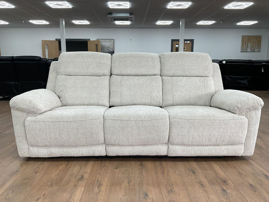 Owen 3-Seater Electric Recliner Sofa: Beige Fabric, Cupholders, Wireless Charger