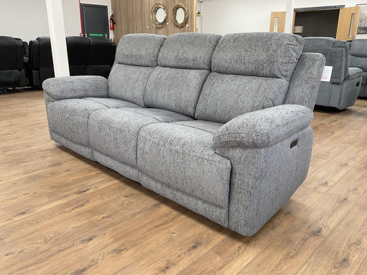 Owen 3-Seater Electric Recliner Sofa: Grey Fabric, Cupholders, Wireless Charger