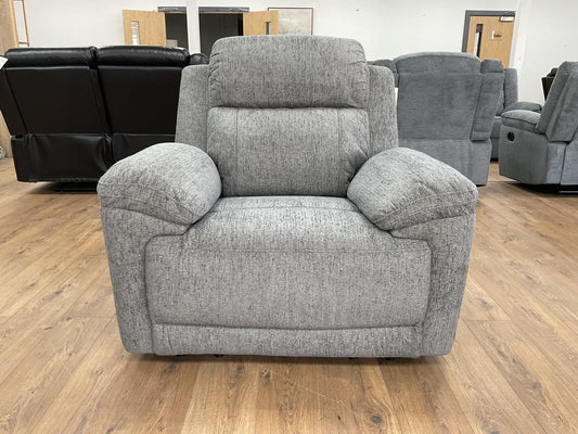 Owen Electric Recliner Armchair: Grey Fabric, Cupholders & Wireless Phone Charger
