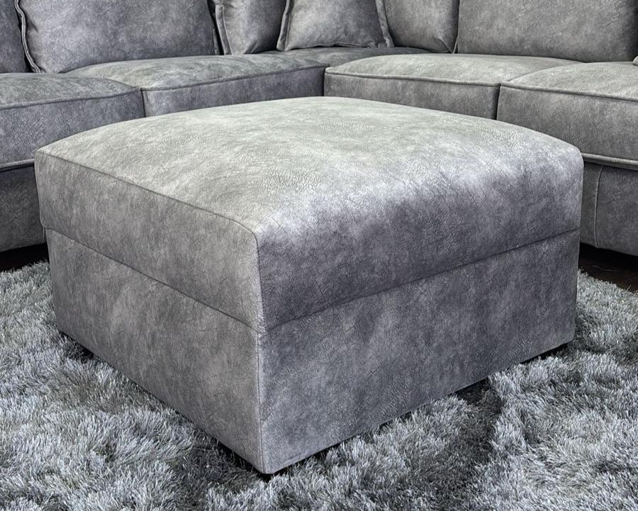 Serena Elegant Grey Fabric Footstool Ottoman for Living Room Comfort