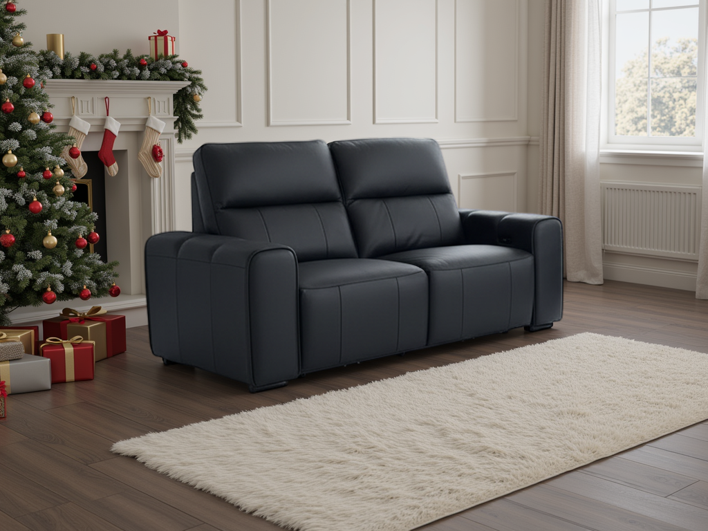 Bellagio Luxurious Genuine Leather 2-Seater Electric Recliner Sofa in Black