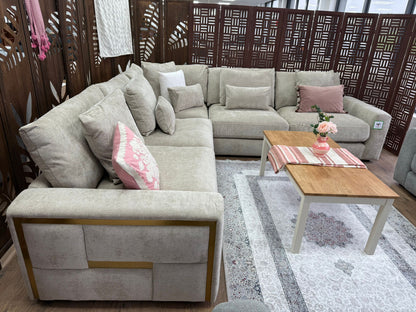Jupiter Beige Large Corner Sofa: Luxurious Fabric, Deep Seating, Plush Scatter Cushions