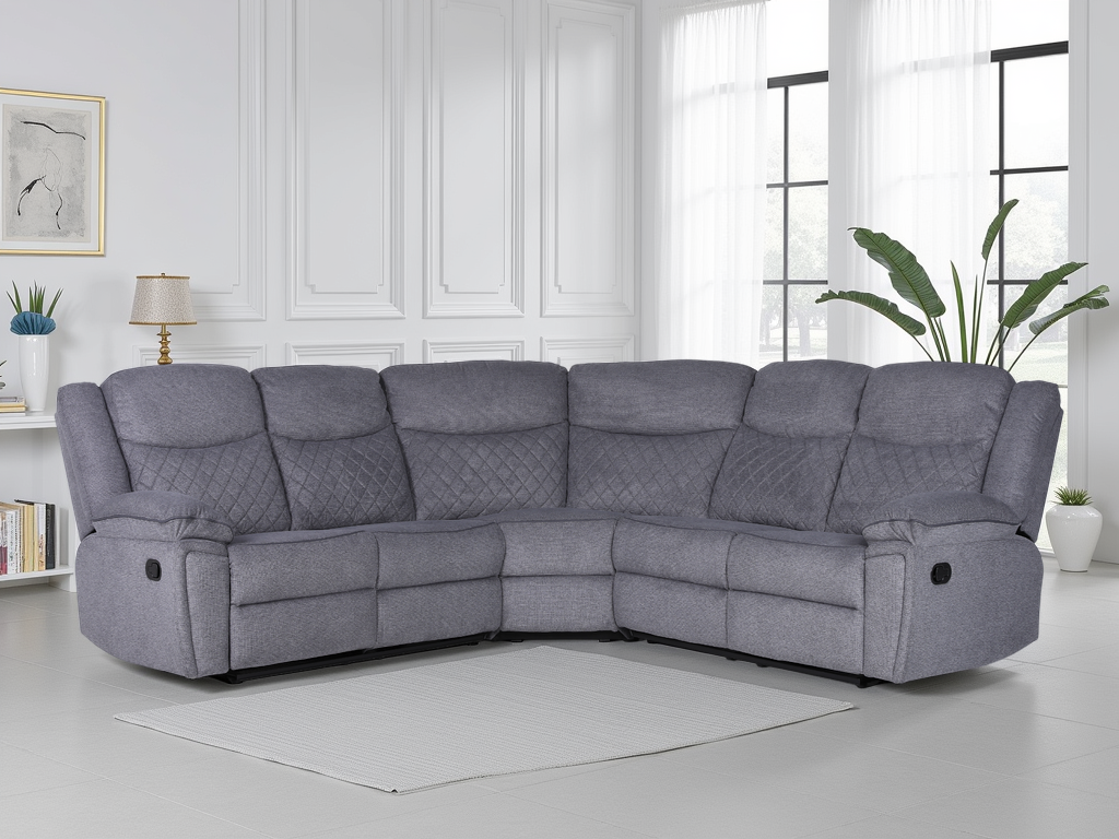 Myra Large Grey Fabric Recliner Corner Sofa with Quilted Back Cushions