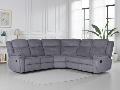 Myra Large Grey Fabric Recliner Corner Sofa with Quilted Back Cushions