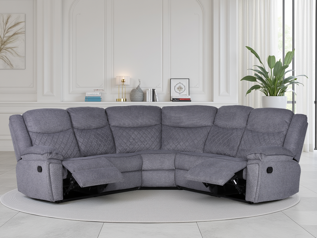 Myra Large Grey Fabric Recliner Corner Sofa with Quilted Back Cushions
