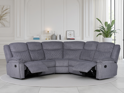 Myra Large Grey Fabric Recliner Corner Sofa with Quilted Back Cushions
