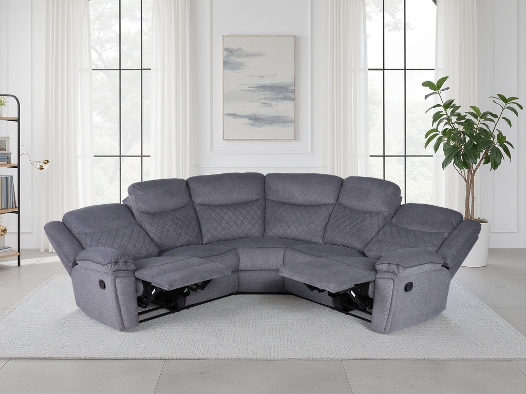 Myra Large Grey Fabric Recliner Corner Sofa with Quilted Back Cushions