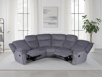 Myra Large Grey Fabric Recliner Corner Sofa with Quilted Back Cushions