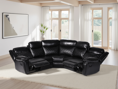 Myra Black Leather Air Large Corner Recliner Sofa with Quilted Cushions