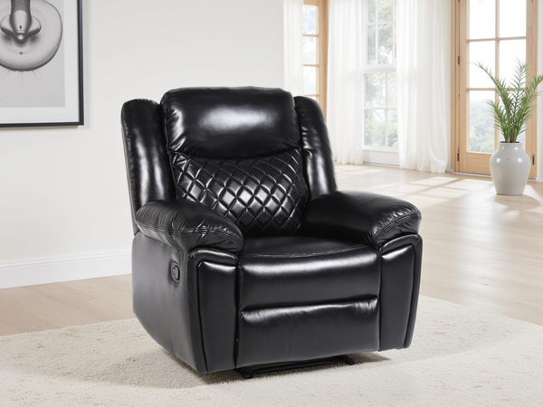 Myra Black Leather Air Recliner Armchair with Quilted Back Cushions