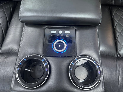Emilay Premium Leather Electric Recliner 3 & 2 Seater Sofa with Cooling Cupholders, Integrated Speaker System, Reading Lights and Wireless Charging