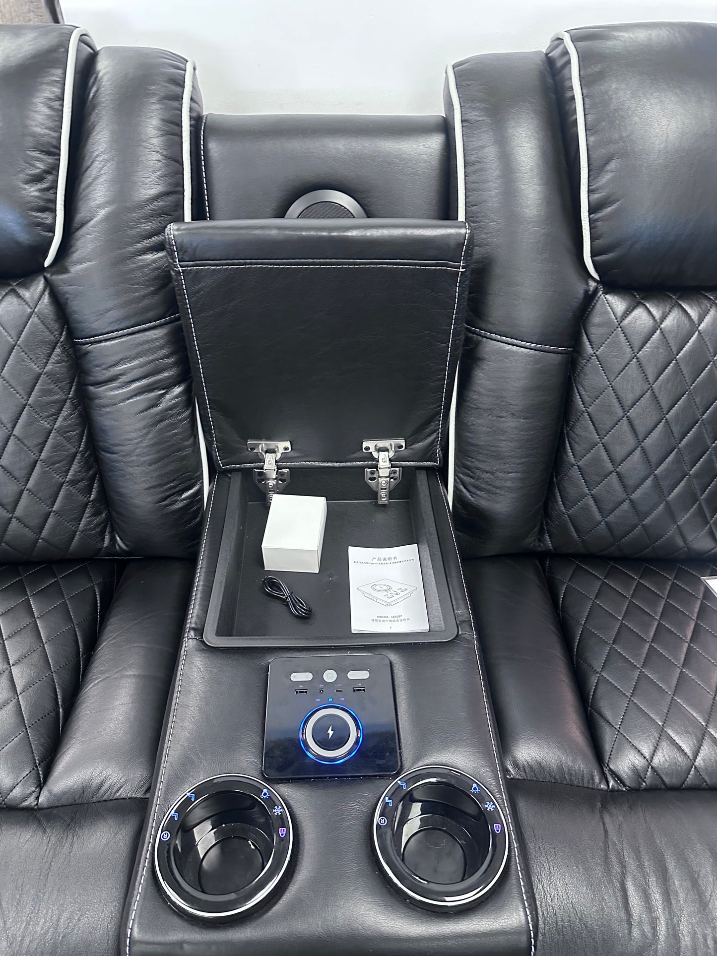 Emilay Premium Leather Electric Recliner 3 & 2 Seater Sofa with Cooling Cupholders, Integrated Speaker System, Reading Lights and Wireless Charging
