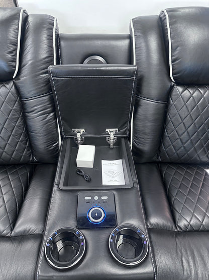 Emilay Premium Leather Electric Recliner 3 & 2 Seater Sofa with Cooling Cupholders, Integrated Speaker System, Reading Lights and Wireless Charging