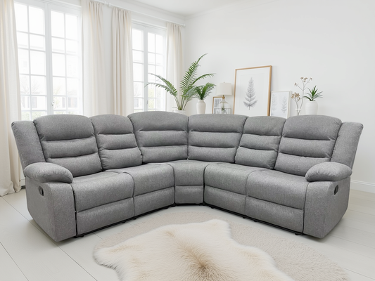 Dundee Large Grey Fabric Recliner Corner Sofa with Cupholders