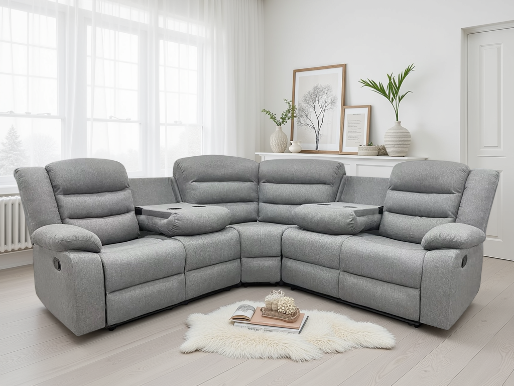 Dundee Large Grey Fabric Recliner Corner Sofa with Cupholders