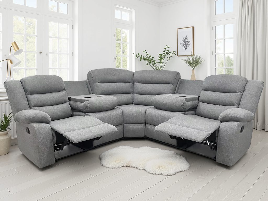 Dundee Large Grey Fabric Recliner Corner Sofa with Cupholders