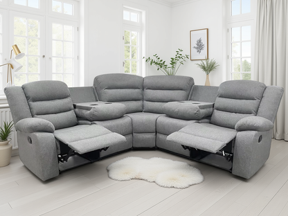Dundee Large Grey Fabric Recliner Corner Sofa with Cupholders