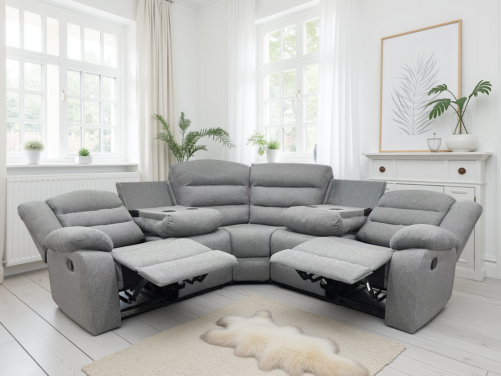 Dundee Large Grey Fabric Recliner Corner Sofa with Cupholders