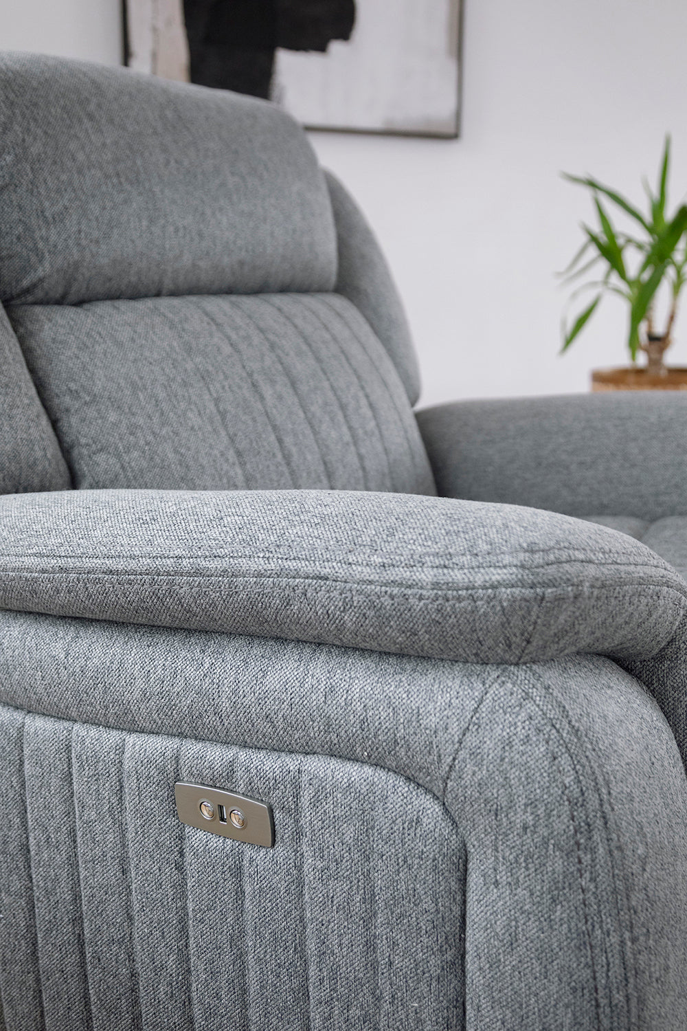 Linden Electric Recliner Armchair: Plush Grey Fabric, Power Reclining Bliss