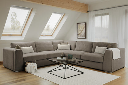 Naples Mocha Large Corner Sofa: Plush Fabric, Spacious Family Seating, Ultimate Comfort