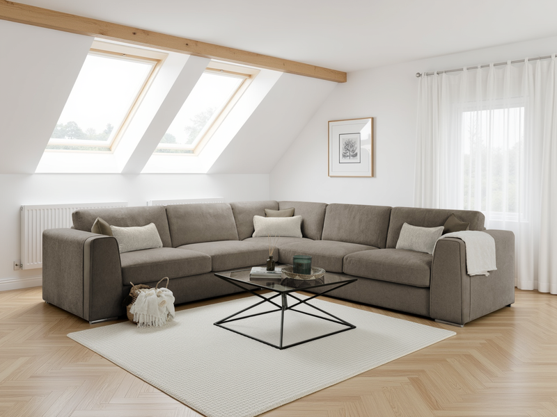 Naples Mocha Large Corner Sofa: Plush Fabric, Spacious Family Seating, Ultimate Comfort