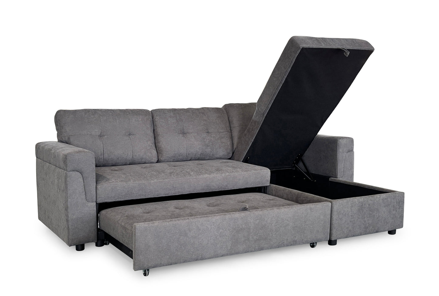 Omniya Grey Universal Corner Sofa Bed: Storage, Reversible Chaise, Plush Fabric