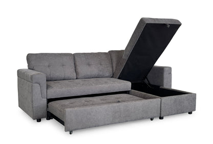 Omniya Grey Universal Corner Sofa Bed: Storage, Reversible Chaise, Plush Fabric