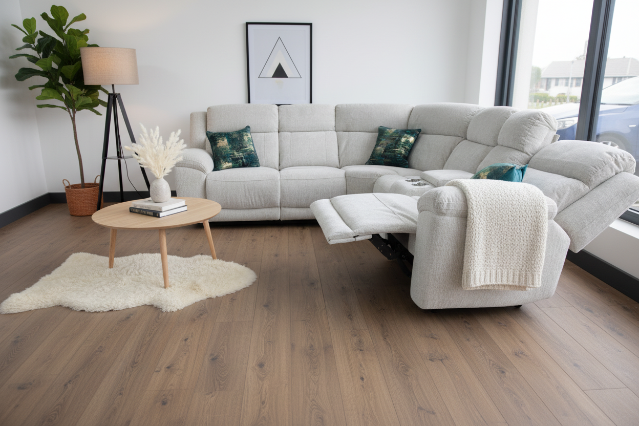 Owen Luxurious Electric Recliner Sofa - Comfortable Beige Large Corner Design