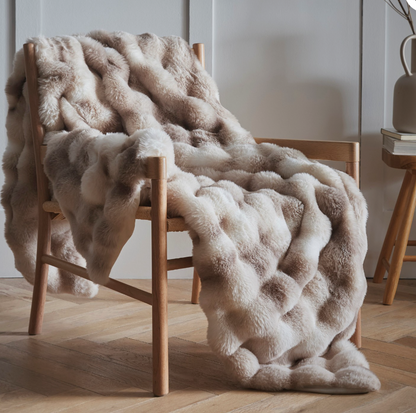 OSLO LUXURY FAUX FUR FILLED THROW 150X200CM GREY OR TAUPE
