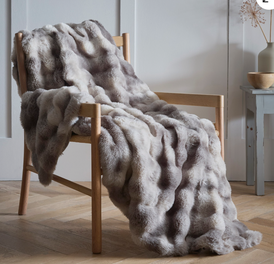 OSLO LUXURY FAUX FUR FILLED THROW 150X200CM GREY OR TAUPE