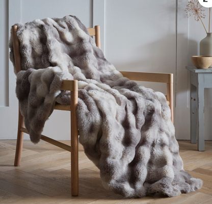 OSLO LUXURY FAUX FUR FILLED THROW 150X200CM GREY OR TAUPE