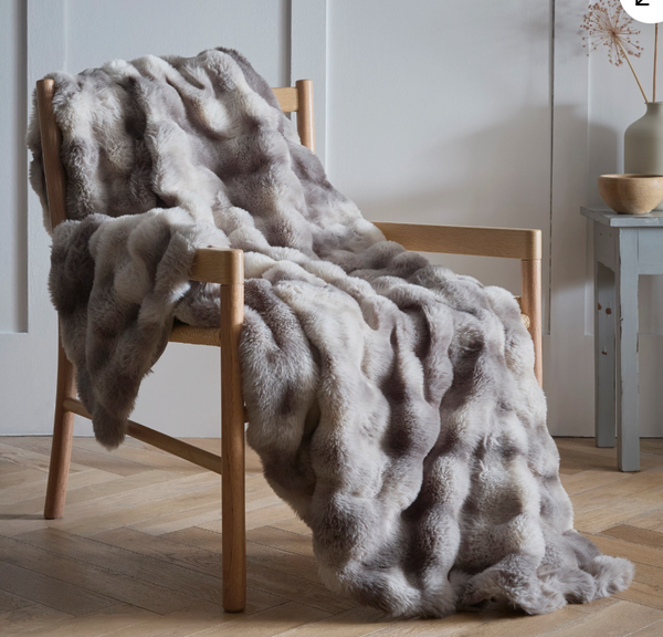 OSLO LUXURY FAUX FUR FILLED THROW 150X200CM GREY OR TAUPE