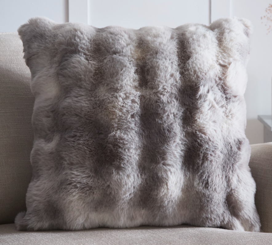 OSLO LUXURY FAUX FUR FILLED CUSHION 55 X 55CM GREY OR TAUPE