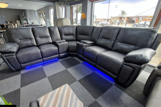 MNS Sara Leather Electric Recliner Corner Sofa Grey