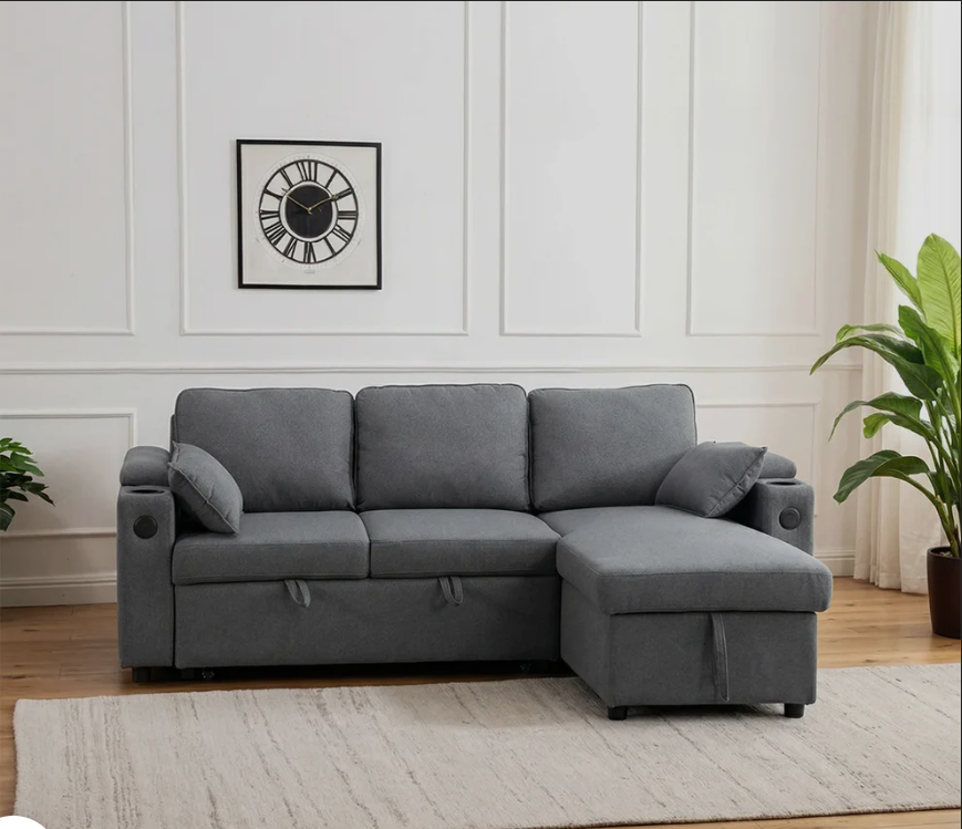 Francesca Corner Sofa Bed with USB, Storage, Cuphoders, Bed and Magazine Pocket