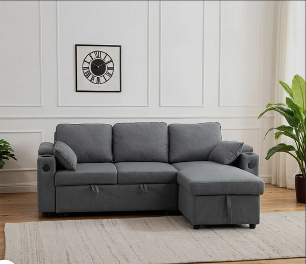 Francesca Corner Sofa Bed with USB, Storage, Cuphoders, Bed and Magazine Pocket
