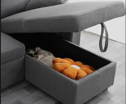 Francesca Corner Sofa Bed with USB, Storage, Cuphoders, Bed and Magazine Pocket