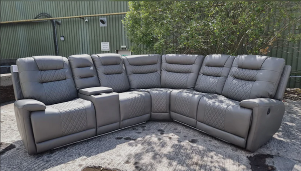 MNS Halifax Leather Electric Recliner Corner Sofa with USB Ports, LED Lights and Cup Holders