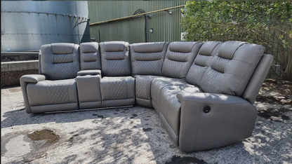 MNS Halifax Leather Electric Recliner Corner Sofa with USB Ports, LED Lights and Cup Holders