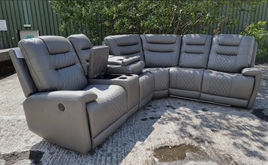 MNS Halifax Leather Electric Recliner Corner Sofa with USB Ports, LED Lights and Cup Holders