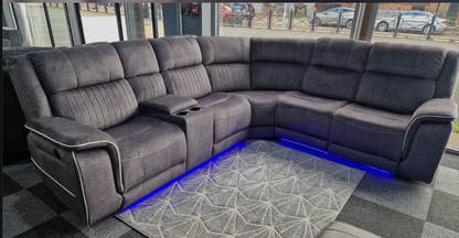 Hannah Electric Corner Sofa Micro Fibre Fabric with Cupholders and Storage