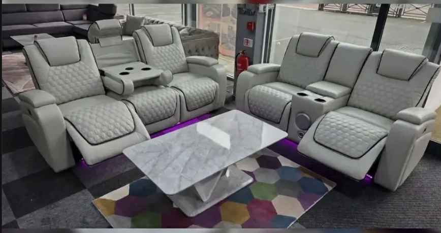 Malaga Leather3+2 Seater Sofa Set Electric Recliner Set With Cupholders and Speakers