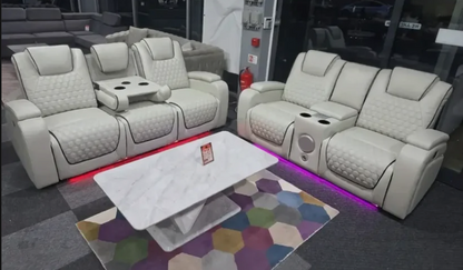 Malaga Leather3+2 Seater Sofa Set Electric Recliner Set With Cupholders and Speakers
