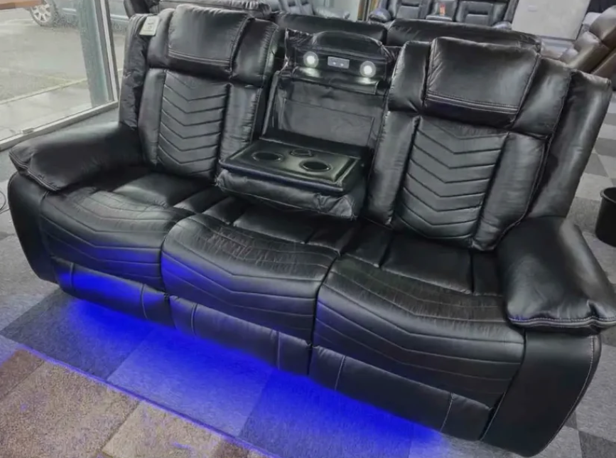 Michigan Leather 3 & 2 Seater Electric Recliner Sofa Set with LED Lighting, Cupholders, USB & Type-C Ports, Wireless Charging & Woofer Speakers